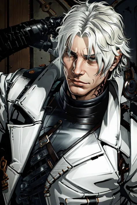 Thancred Waters, Thancred Waters, looking at viewer, closed mouth, upper body, coat, strap,realistic,specular highlights, <lora:Thancred:0.8>