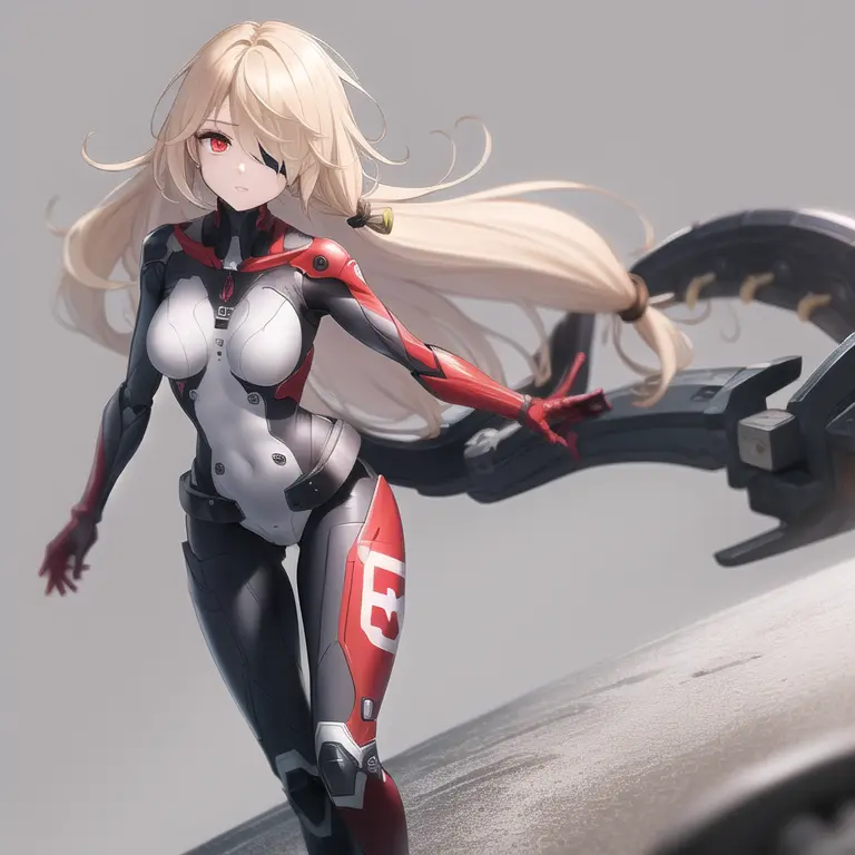 <lora:Nemesis 4:0.5>, bodysuit, gloves, red eyes, hair covering one eye, masterpiece, best quality