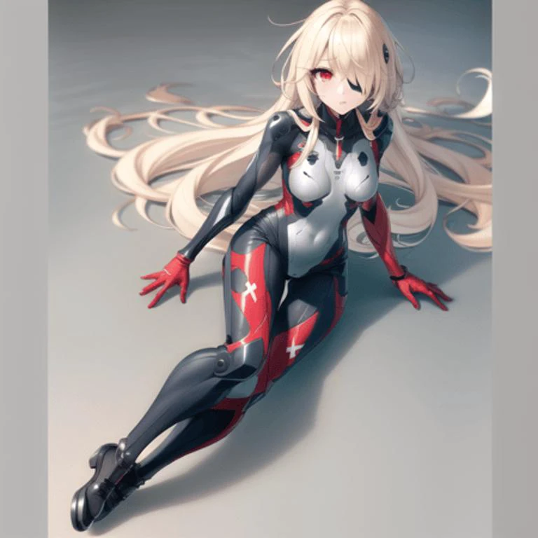 <lora:Nemesis 4:0.5>, bodysuit, gloves, red eyes, hair covering one eye, masterpiece, best quality