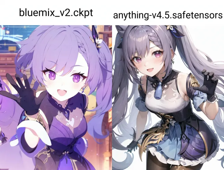 keqing \(genshin impact\),<lora:keqingGenshinImpact3in1_v10:1>
full body,
dynamic pose, dynamic angle. :d
portrait, close up,looking at viewer,
pantyhose, hair bun, purple hair, gloves,((twintails)), long hair, purple eyes, diamond-shaped pupils, bare shoulders, hair ornament, black pantyhose, cone hair bun, detached sleeves,dress, jewelry, medium breasts, earrings, bangs, frills, purple dress, black gloves, braid, skirt, smile, blush,