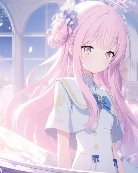 <lora:add_detail:0.6><lora:圣园未花:0.85>
(masterpiece), best quality, illustration, (close-up:1.35), blue eyes, 1girl, floating, floating hair, (:1.2),arms behind back, (gold flower:1.4), expressionless, flat chest, white dress, underwater, flower pattern in dress, {{wavy hair}}, {{{dishevled hair}}}, {{{very long hair}}},(water:1.4), mika_misono, (masterpiece), (((extremely detailed CG unity 8k wallpaper))), day,, best quality, illustration, beautiful detailed girl, lying at the window, depth of field, detailed face and beautiful face,wide-eyed, frills, elegant, muted colors, sweet, sketch by jean - baptiste monge, embroidered, filigreed, long hair, pink hair, yellow eyes,, sparkle, light rays, lens flare, light particles, hyper detailed, exquisite detail, cinematic lighting, sharp focus, bokeh highlight, cinematic postprocessing,, falling petals, butterfly, mystic atmosphere, pool, after rain, feathers,