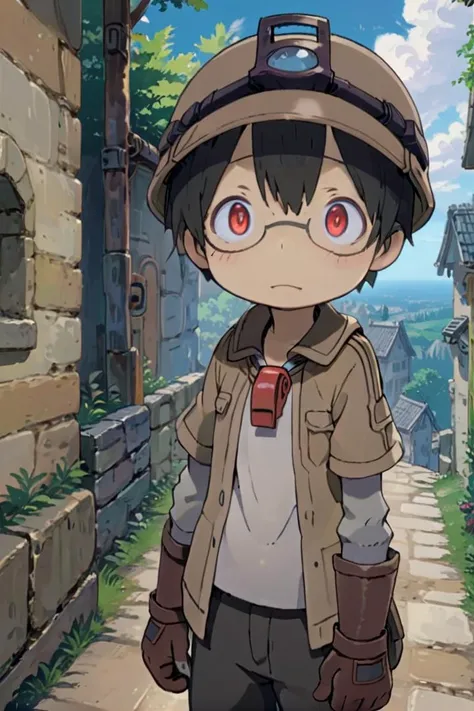 <lora:shiggysdxl-000030:0.6>
10 year boy named mia_shiggy standing in a beautiful village,
he is wearing a red whistle around his neck,
adorabel boy, cute face, details sky, handsome, young, juvenile,
he has black hair, and he has red gradient eyes, brown helmet, gloves, hat, closed mouth, glasses, black gloves, helmet, glasses, brown jacket,
multiple details, eyeshadow, sfw, faint smile
hyper-detailed, hyper-detailed face, draw it in the style of Made in Abyss
The soft lighting and detailed surroundings create an immersive environment where imagination runs wild
high quality visuals, dim Lighting, sharply focused, octane render, 8k UHD