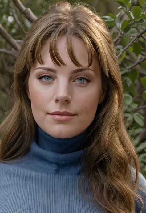 masterpiece, stunning portrait photo of (erwx woman:1.0), interested , wearing (blue turtleneck:1.1), (busty:1.1), outdoors background <lora:Erica_Durance_erwx womanV3:1>