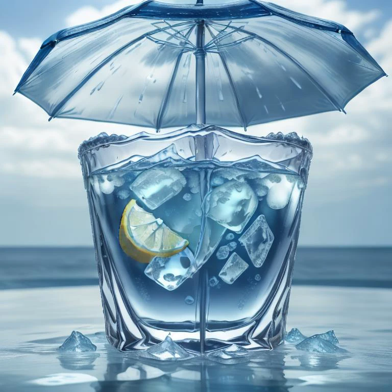 colorful cocktail,umbrella, lemon, ice cube, blue alcohol, detailed, <lyco:DonMw4ter:0.55>