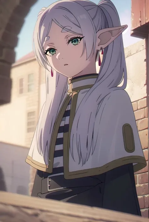 frieren, <lyco:frieren-lyco-nochekaiser:1>,
frieren, long hair, twintails, (green eyes:1.5), grey hair, pointy ears, elf,
BREAK shirt, long sleeves, jewelry, pantyhose, earrings, striped, black pantyhose, capelet, striped shirt,
BREAK looking at viewer, upper body, full body,
BREAK outdoors, sky, nature,
BREAK <lyco:GoodHands-beta2:1>, (masterpiece:1.2), best quality, high resolution, unity 8k wallpaper, (illustration:0.8), (beautiful detailed eyes:1.6), extremely detailed face, perfect lighting, extremely detailed CG, (perfect hands, perfect anatomy),