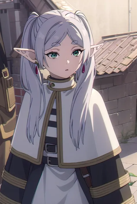 frieren, <lyco:frieren-lyco-nochekaiser:1>,
frieren, long hair, twintails, (green eyes:1.5), grey hair, pointy ears, elf,
BREAK shirt, long sleeves, jewelry, pantyhose, earrings, striped, black pantyhose, capelet, striped shirt,
BREAK looking at viewer, upper body, full body,
BREAK outdoors, sky, nature,
BREAK <lyco:GoodHands-beta2:1>, (masterpiece:1.2), best quality, high resolution, unity 8k wallpaper, (illustration:0.8), (beautiful detailed eyes:1.6), extremely detailed face, perfect lighting, extremely detailed CG, (perfect hands, perfect anatomy),