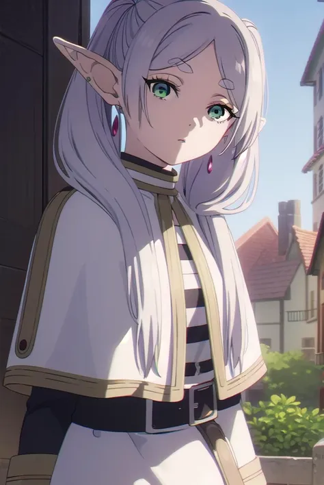 frieren, <lyco:frieren-lyco-nochekaiser:1>,
frieren, long hair, twintails, (green eyes:1.5), grey hair, pointy ears, elf,
BREAK shirt, long sleeves, jewelry, pantyhose, earrings, striped, black pantyhose, capelet, striped shirt,
BREAK looking at viewer, upper body, full body,
BREAK outdoors, sky, nature,
BREAK <lyco:GoodHands-beta2:1>, (masterpiece:1.2), best quality, high resolution, unity 8k wallpaper, (illustration:0.8), (beautiful detailed eyes:1.6), extremely detailed face, perfect lighting, extremely detailed CG, (perfect hands, perfect anatomy),