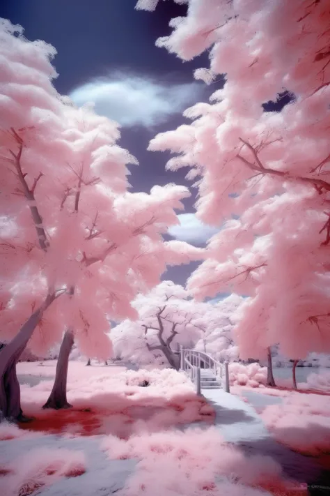 <lora:Infrared Photos:1>Infrared Photos - a infrared light flower landscape with cherry blossoms