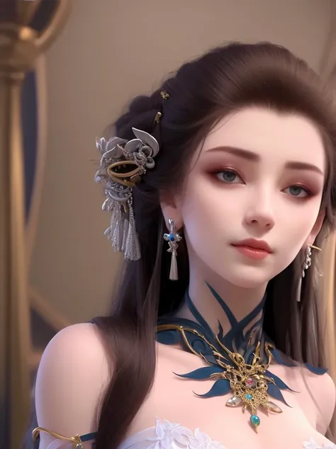 ultra realistic 8k cg, picture-perfect face, flawless, clean, masterpiece, professional artwork, famous artwork, cinematic lighting, cinematic bloom, perfect face, beautiful face, beautiful eyes, fantasy, dreamlike, unreal, science fiction, huge breasts, beautiful clothes, lace, lace trim, lace-trimmed legwear, absurdly long hair, very long hair, (rich:1.4), prestige, luxury, jewelry, diamond, gold, pearl, gem, sapphire, ruby, emerald, intricate detail, delicate pattern, charming, alluring, seductive, erotic, enchanting, hair ornament, necklace, earrings, bracelet, armlet,
((1girl, ))
<lora:DA_BaiYiJun:0.8>