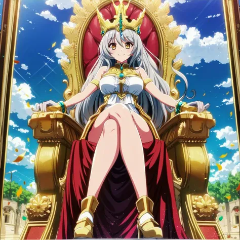perfect anatomy,cowboy shot, dynamic pose,full body,
masterpiece, best quality, (1girl, solo),
umami, 1girl, throne, solo, crossed legs, smile, long hair, crown, breasts, looking at viewer, jewelry, white hair
<lora:Umami:0.6>