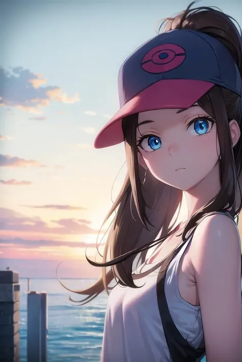 pokemonhilda, <lora:pokemonhilda-lora-nochekaiser:1>,
pokemonhilda, blue eyes, brown hair, long hair, ponytail, (small breasts:1.2),
BREAK baseball cap, blue shorts, denim, hat, shorts, vest, wristband, sleeveless, black vest, white shirt, shirt,
BREAK looking at viewer, (upper body:1.2),
BREAK outdoors, city, sky,
BREAK <lyco:GoodHands-beta2:1>, (masterpiece:1.2), best quality, high resolution, unity 8k wallpaper, (illustration:0.8), (beautiful detailed eyes:1.6), extremely detailed face, perfect lighting, extremely detailed CG, (perfect hands, perfect anatomy),