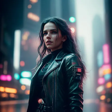 editorial photo of a beautiful woman go through the cyberpunk city, <lora:style_alien_lora:1>, (28 years old), shallow DOF, shot on CineStill 800T, long hair, foggy mood, medium shot, beautiful face, ((ultra realistic detailed skin)), cyberpunk city on the background, futuristic city, 24 century, photorealistic digital art trending on Artstation 8k HD high definition detailed realistic,ultra skin texture, skin imperfections, intricate details, 32k, cinematic composition, professional color grading, cinematic lighting, hdr, cinema shot, ((low key)), atmosphere, wondrous