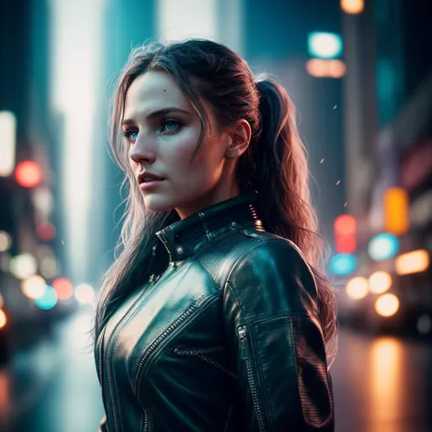 editorial photo of a beautiful woman go through the cyberpunk city, <lora:alien_lora:1>, (28 years old), shallow DOF, shot on CineStill 800T, long hair, foggy mood, medium shot, beautiful face, ((ultra realistic detailed skin)), cyberpunk city on the background, futuristic city, 24 century, photorealistic digital art trending on Artstation 8k HD high definition detailed realistic,ultra skin texture, skin imperfections, intricate details, 32k, cinematic composition, professional color grading, cinematic lighting, hdr, cinema shot, ((low key)), atmosphere, wondrous