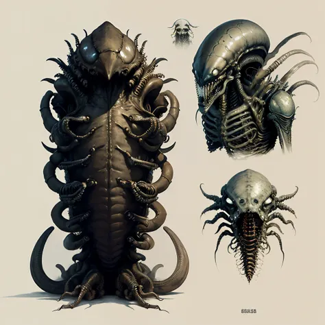 <lora:alien3:1> concept art of BIGBADEJO ALIEN_MONSTER, xenomorph by giger