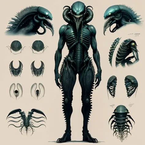 <lora:alien3:1> concept art of BIGBADEJO ALIEN_MONSTER, xenomorph by giger