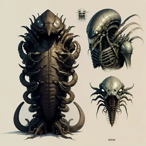 <lora:alien3:1> concept art of BIGBADEJO ALIEN_MONSTER, xenomorph by giger