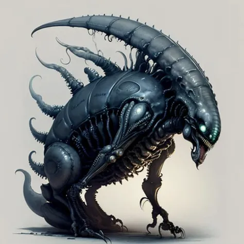 <lora:alien3:1> concept art of BIGBADEJO ALIEN_MONSTER, xenomorph by giger