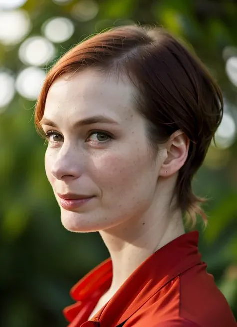 A stunning intricate color close up portrait of (sks woman:1) , wearing Wrap dress, epic character composition, sharp focus, natural lighting, subsurface scattering, f2, 35mm, film grain, , by Ansel Adams, <lora:lora-small-felicia-day-v1:1>
