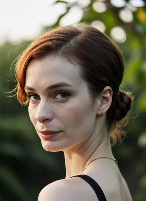 A stunning intricate color close up portrait of (sks woman:1) , wearing Off-the-shoulder dress, epic character composition, sharp focus, natural lighting, subsurface scattering, f2, 35mm, film grain, , by Gregory Crewdson, <lora:lora-small-felicia-day-v1:1>