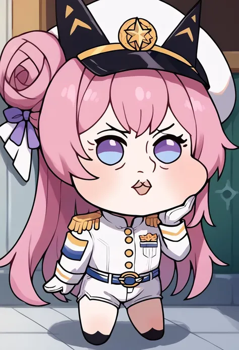 score_9, score_8_up, score_7_up, score_6_up,
BREAK
source_anime,
BREAK
<lora:Doro_X_PDXL_V1:0.9>, doro, creature, chibi, pink hair, purple eyes, hair bun, hair bow, four legs, solid circle eyes, no pupils, no humans, white skin,
looking at viewer, ;3, hand on own face, clenched hand,
<lora:handsomize_x_pdxl_v1:1.2>, handsomize,
BREAK
<lora:helm-nikke-richy-v1_pdxl:0.8>, helmdef, peaked cap, blue eyes, epaulettes, military uniform, white jacket, armband, white gloves, belt, white shorts, thighs,
BREAK
<lora:darkstyle:0.8>, neodark