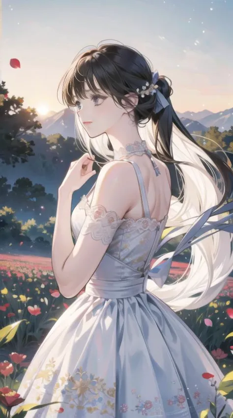 girl dancing in a flower field, ((best quality)), ((masterpiece)), ( extreme detailed, highest detailed, official art, beautiful and aesthetic:1.2), <lora:Kaisen:1>