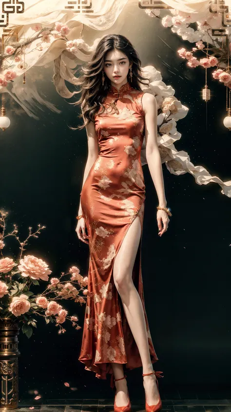 (best quality, masterpiece, official art, beautiful and aesthetic:1.2), 1girl, full body, dynamic pose, looking at viewer, particle, wind, flower, intricate background, extremely detailed, (fractal art:1.2), colorful, (zentangle:1.2), (abstract background:1.5), (many colors:1.4), pixelated fragments, data corruption, colorful noise, visual chaos, contemporary aesthetics, realistic LUT, cinematic LUT, camera,
<lora:xrycj_fashionCheongSam_v10:0.7>, Fashion cheongsam, (Colors long dress:1.5), (pale skin, detailed skin:1.3, Glossy skin + Shiny skin:1.1), long hair, straight hair, layered hair, hair ornament, exquisite earrings, necklace, lace choker, medium breasts, skinny body, fit body, slim, narrow waist, abs, slim legs, long legs, pantyhose, high heels, <lora:xrycj_orientInspired_v10:0.6>, xuer orient inspired, (beautiful and aesthetic:1.2), offcial art, colorful, colorful background, splash of color, perspective,