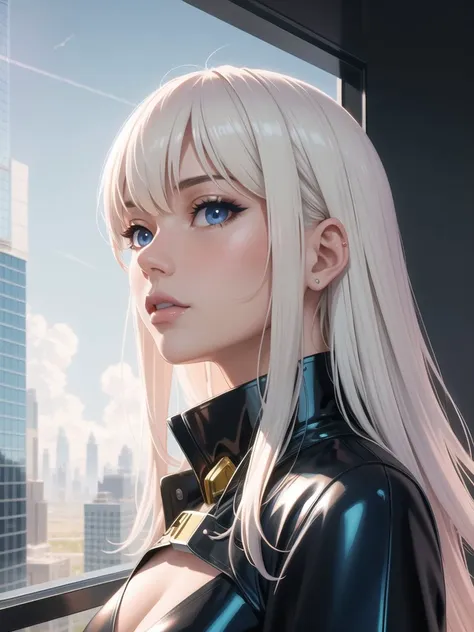 insanely detailed, detailed gorgeous face, beautiful woman, Hyperrealism, 8k, fantasy,  anime
._. ,  colorful
Futuristic skyscraper with sleek, glass architecture