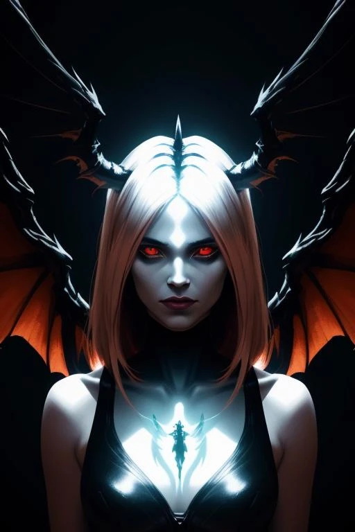 demon, female, wings,, upper body portrait, cinematic lighting