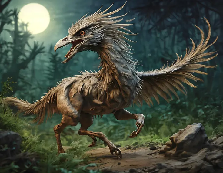 Masterpiece, best quality, high quality, realistic, high detailed, ultra sharp, ultra detailed, intricate detailed, <lora:add-detail-xl:1.0>, photorealistic, award winning, Moonlit Night, ,Spring, Archaeopteryx (Archaeopteryx lithographica), Savannahs, Picture a diligent Maiasaura mother fiercely defending her nest of eggs from a marauding pack of hungry Oviraptors, engaging in a fierce battle of claws and beaks., Watercolours, 8k,16k, 32k, (Intricate details:1.2),