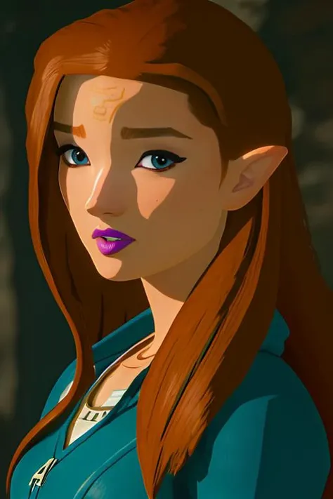 (extremely detailed 8K, high resolution, ultra quality), <lora:Style_BOTW:0.8> botw style, <lora:6teen_JenMasterson:0.7> jen_masterson, auburn hair, lipstick