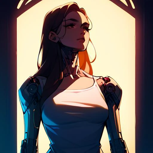 score_9, score_8_up, score_7_up,
girl, age 29, thin body, perfect body, dark brown hair, long hair, (perfect breasts:0.9), tight shirt,
<lora:add-detail-xl:3> <lora:Cybernetics:1>cyber arms, female cyborg <lora:Niji_pony_aesthetic_2.0:1>neon, dynamic lighting, colorful lighting, shadows,
