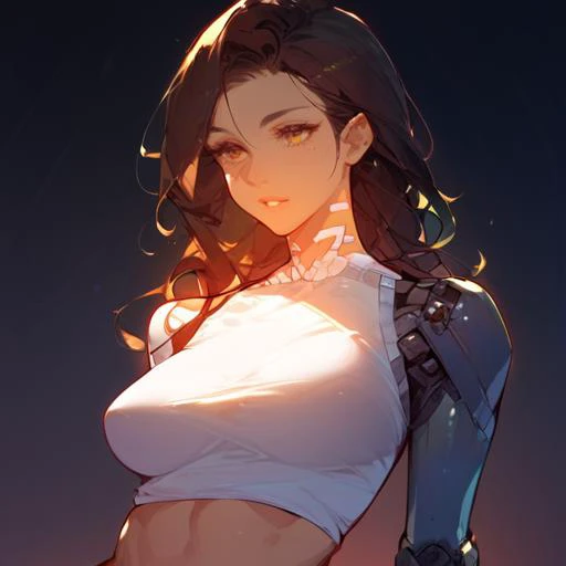 score_9, score_8_up, score_7_up,
girl, age 29, thin body, perfect body, dark brown hair, long hair, (perfect breasts:0.9), tight shirt,
<lora:add-detail-xl:3> <lora:Cybernetics:1>cyber arms, female cyborgneon, dynamic lighting, colorful lighting, shadows, <lora:moonhaloxl:1>