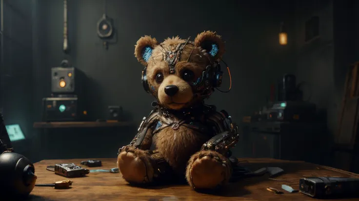 <lora:C7b3rp0nkStyle:1>RAW Photo of CyberpunkWorld teddybear, cyberpunk style, photorealistic, (Masterpiece:1.3) (best quality:1.2) (high quality:1.1)