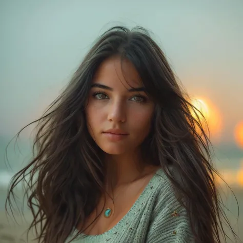 <lora:Diana:1>, beautiful girl wearing a sweater,glamourous hair, depth of field, bokeh, morning tropical beach (masterpiece) (best quality) (detailed) (8k) (wallpaper) (cinematic lighting) (sharp focus) (intricate),