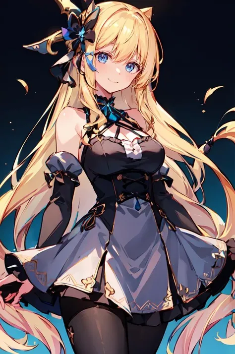 blonde、shiny hair、light blue eyes、Length of hair on the shoulders、anime、Two dimensions、bright colors、upward glance、With bangs、22 years old、Idol-style costumes(white and black colors)、exposing the chest、exposed shoulders、skirt、petals dance、accurate face、embarrassed expression、