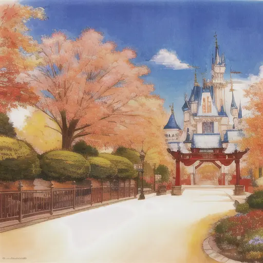 <lora:yoshitaka_amano_lora-10:1>, amano yoshitaka, traditional art, disney land