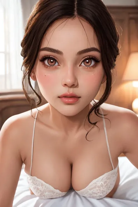 (masterpiece), (best quality), HDR, intricate detail, 1girl, solo focus, skin imperfection, skindentation, perfect face, puffy face, beautiful face, big eyes, puffy eyes, perfect eyes, eyelashes, Lara Croft, luts pure white sheets, <lora:olegsLegsAsAnOShape_v12:0.5>
