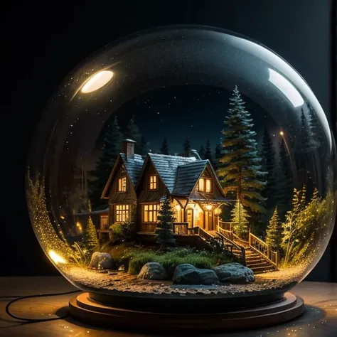 mini house, landscape, old fashion, nature, night light, a bubble, in the bubble, high detailed, masterpiece, best quality, <lora:Bubble_Sora:0.4>, (masterpiece,best quality:1.5)