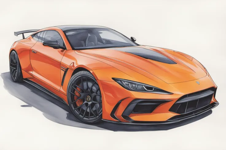 colored marker rendering of a sports car, concept art, sporty, fast, high performance, ((symmetric-design)), crisp lines, sketch, illustration, illustrative, marker drawing, expressive strokes, graphic, sharp, crisp, in-focus, uncropped, high-quality  <lora:MercedesAGTGTCoupe:0.8>