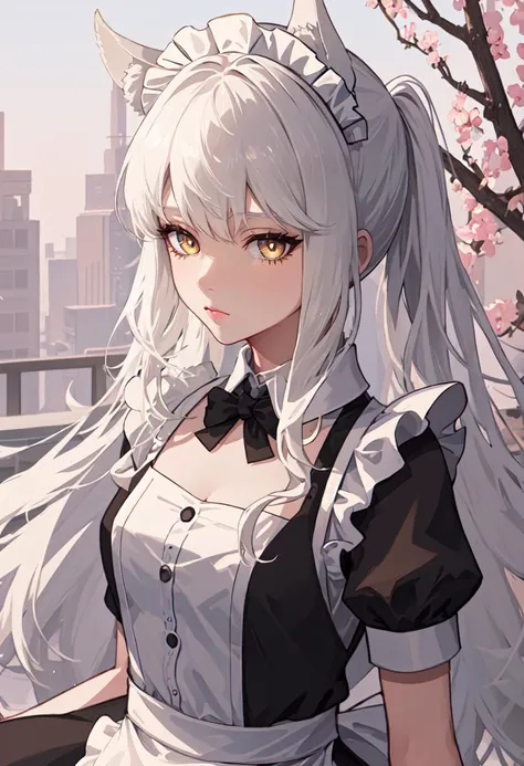 best quality, masterpiece, highres, solo, (platinum_arknights:1.10), (maid:1.40), (long maid dress:1.15), 23 <lora:platinum_arknights:0.80>