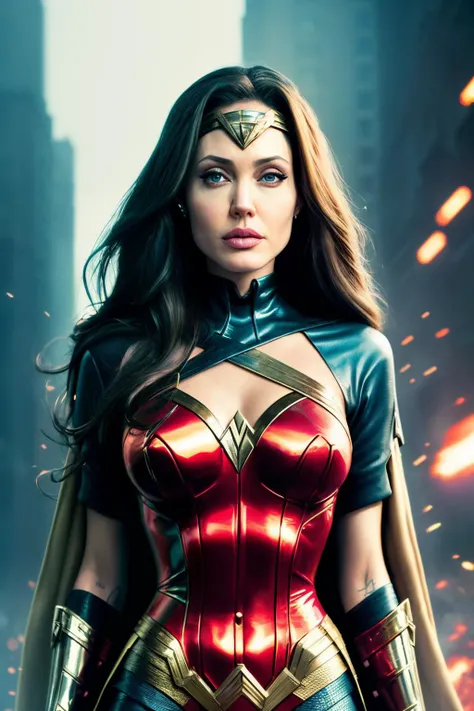 analog style, modelshoot style, close up RAW photo of angelinaJol1 dressed as wonder woman, detailed textures, sharp focus, ultra high pixel detail, absurdres, cinematic, intricate, cinematic light, concept art, art station, realistic, movie scene, cinematic, high quality, craig mullins and wayne barlowe style, full colors, incredibly detailed, 4k, 8k,