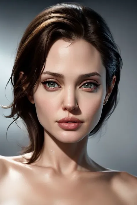 (close-up:1.0) photo of (CR-AngelinaJoli3-frankyfrank2k:0.95) as (young:1.0) woman, (oiled shiny skin:1.0), (slick undercut hair:1.0),
(8k uhd:1.0), (best quality:1.0), (masterpiece:1.0), (sharp focus:1.0), (basic grey backdrop:1.0),