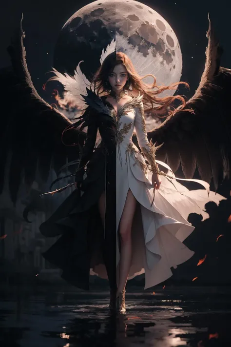 masterpiece,best quality,ultra-detailed,<lora:md1-000008:0.7>,1girl,md symmetrical,solo,full body,(white wing:1.2),(black wing:1.2),night,moon,