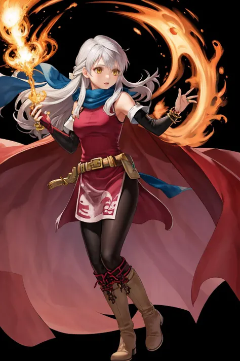 masterpiece, best quality, 1girl, solo,
<lora:micaiahV3:1> def_micaiah, dress, side slit, black elbow gloves, pantyhose, sleeveless dress, fingerless gloves, blue scarf, jewelry, bracelet, belt, bare shoulders, brown boots,
<lora:FEH_Concept_v2:1> (black background:1.4), simple background, full body