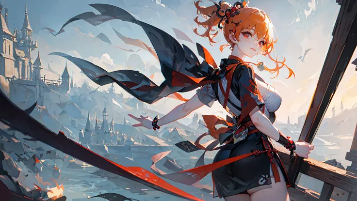 (masterpiece, best quality, ultra-detailed, best shadow), fireworks, night, stars, the top of the hill, smile, closed mouth, lipstick, (beautiful detailed face), high contrast, (best illumination, an extremely delicate and beautiful), colorful, hyper detail, dramatic light, intricate details, (1 girl, solo, orange hair, cute face, red eyes , dynamic angle), (origen), look at the viewer, <lora:GenshenImpactYoimiya_10:0.7>, camera from side or back or front, old japan architecture in backgound,japan castle,
,large breasts, perfact body,abs,full body,