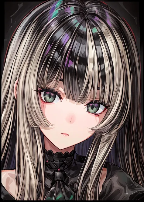 beautiful woman, <lora:Raden:.7> Raden, black hair, blonde highlights, gray green eyes, Raden
, bangs <lora:more_details:.7>
<lora:HatanoKokoro:.7>, style of Stephen Gammell