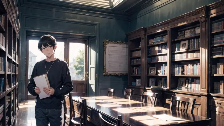 1 boy, hidden gem, casual clothing, hidden, book, magical library, glowing, soft lighting, masterpiece, <lora:add_detail:0.3>, <lora:DW-000008:0.1>, <lora:LAS:0.2>