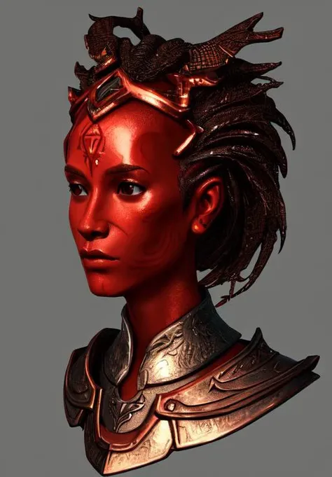 sfw, <lora:Dremora:0.8>, Dremora, 1girl, solo, colored skin, red skin, portrait,, copper skin, diamond body, petite breasts, (masterpiece, best quality, absurdres, detailed, ultra-detailed:1.3), (trending on CGSociety, trending on pixiv, contest winner:1.3)