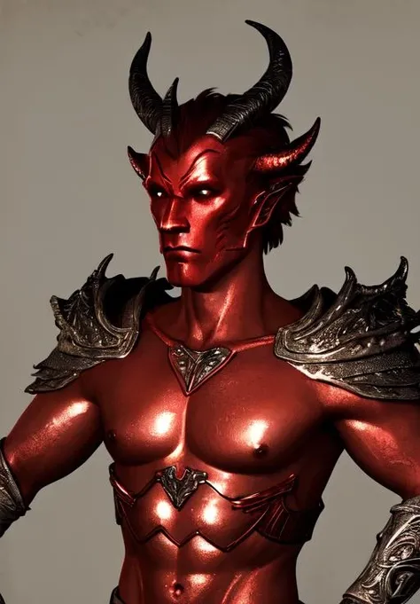 <lora:Dremora:0.8>, a male creature, Dremora, solo, colored skin, red skin, upper body, horns, copper skin, diamond body, petite breasts, (masterpiece, best quality, absurdres, detailed, ultra-detailed:1.3), (trending on CGSociety, trending on pixiv, contest winner:1.3)