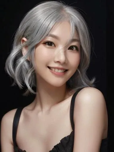 best quality,masterpiece,realistic,
black_background,silver hair,lateral face,smile,
<lora:DY_aijam_v1:0.7>,